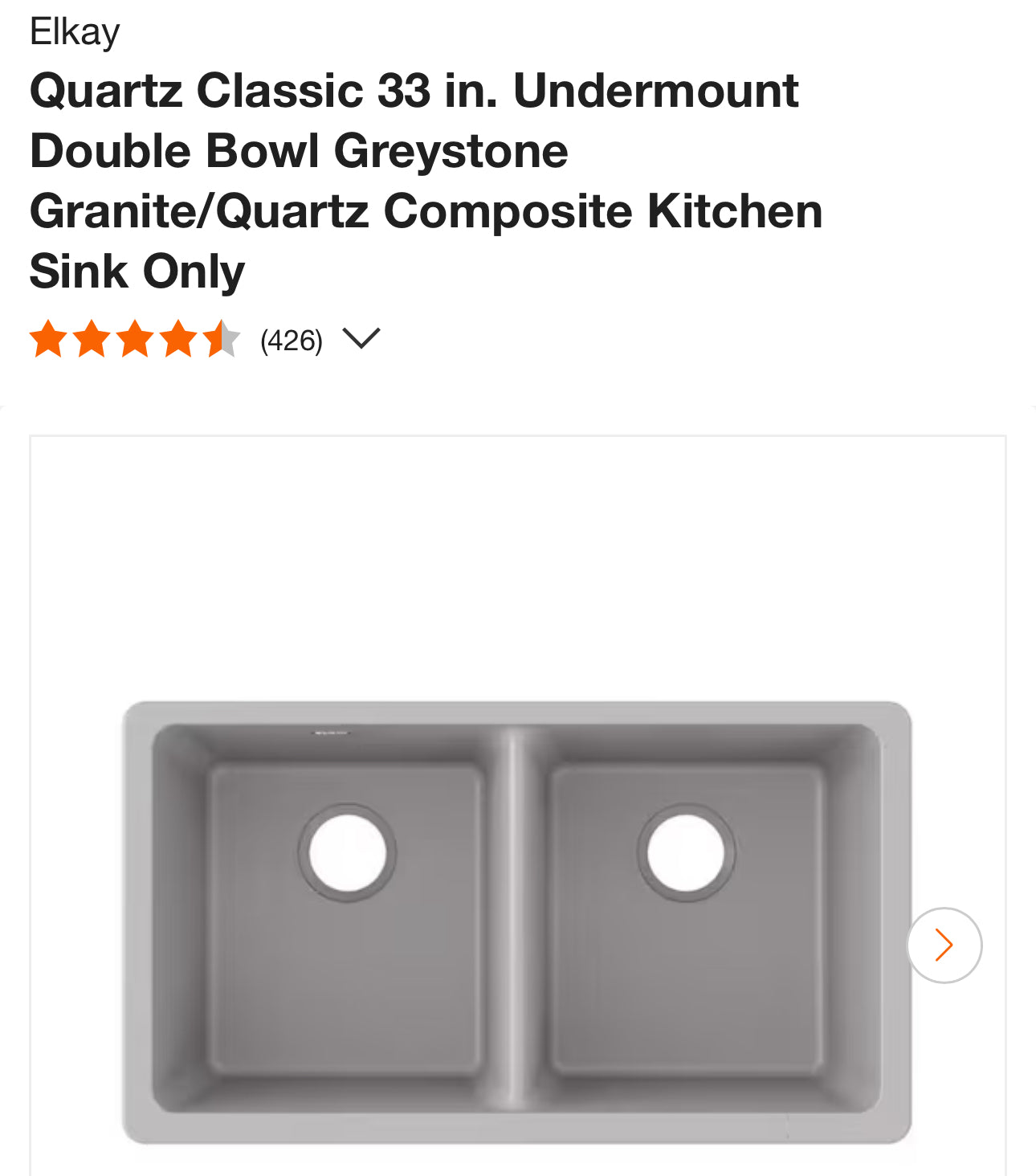 Elkay
Quartz Classic 33 in. Undermount Double Bowl Greystone Granite/Quartz Composite Kitchen Sink Only