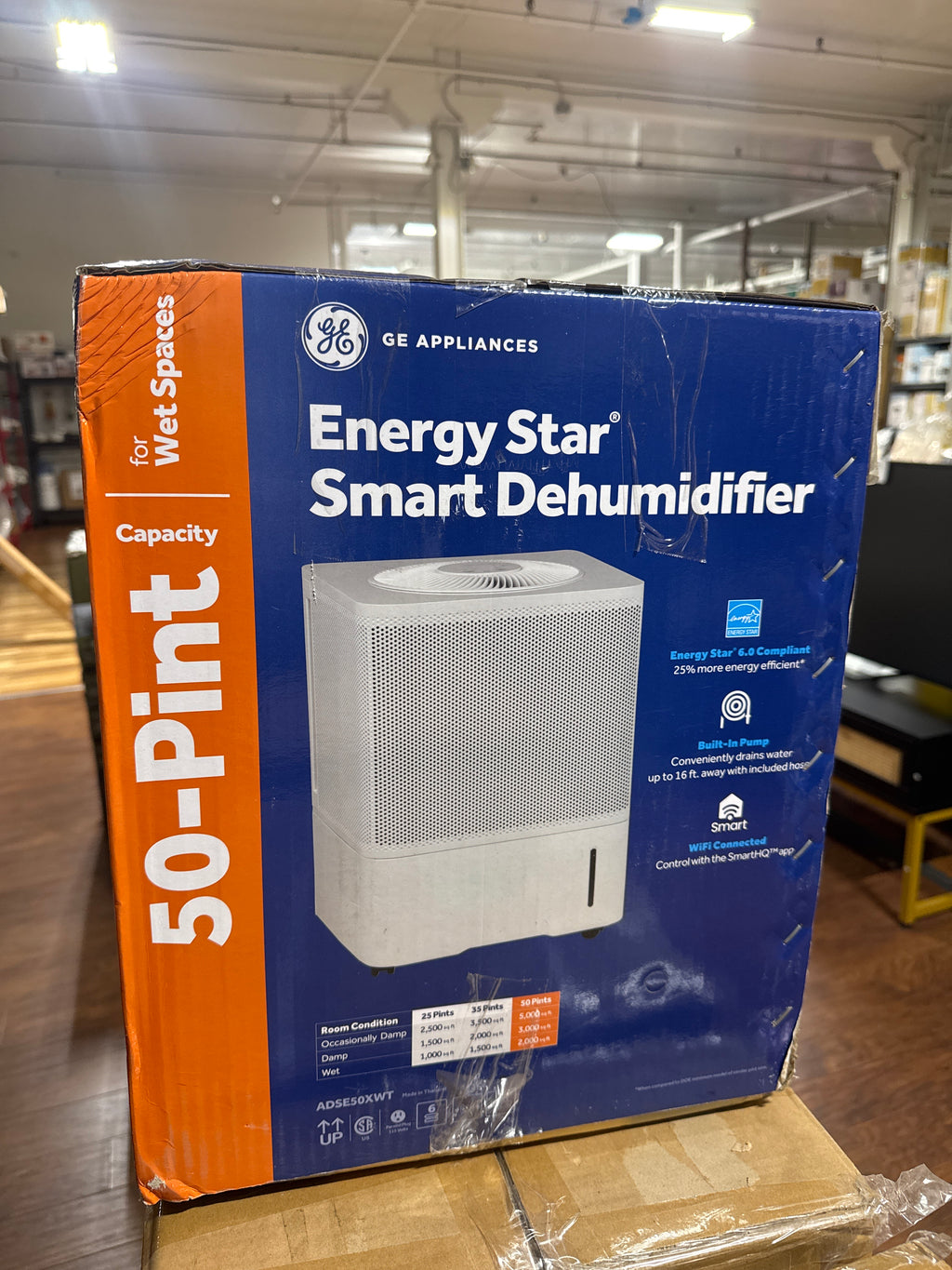 50 pt. for Wet Rooms up to 5000 sq. ft. Residential Dehumidifier with Built-in. Pump in White, Wi-Fi, ENERGY STAR