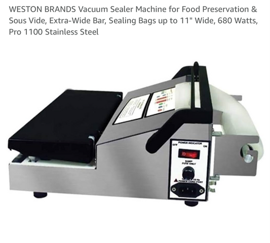 WESTON BRANDS Vacuum Sealer Machine for Food Preservation & Sous Vide, Extra-Wide Bar, Sealing Bags up to 11" Wide, 680 Watts, Pro 1100 Stainless Steel