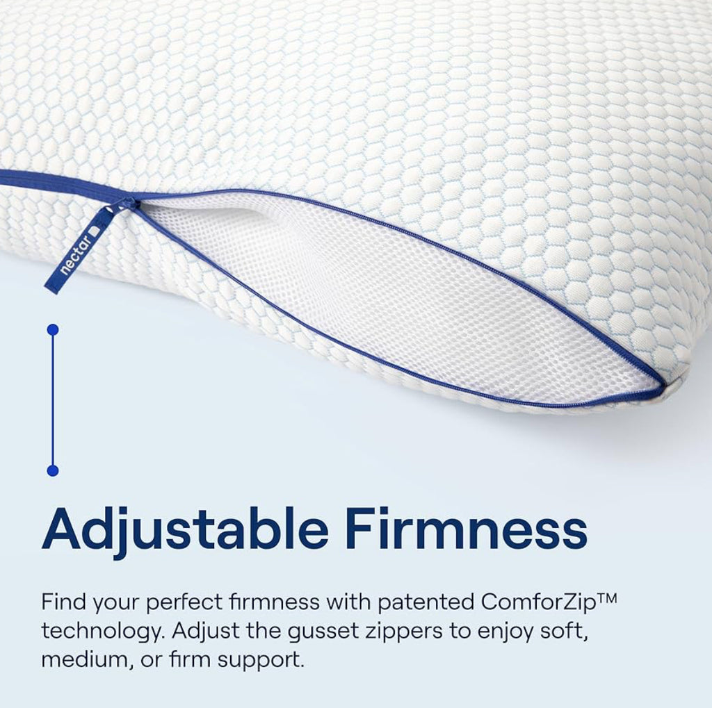 Nectar Tri-Comfort Cooling Pillow - Adjustable Support & Firmness - Cooling Cover - Pressure Relief - Helps Reduce Neck Pain - Premium Memory Foam & Microfiber Down Alternative