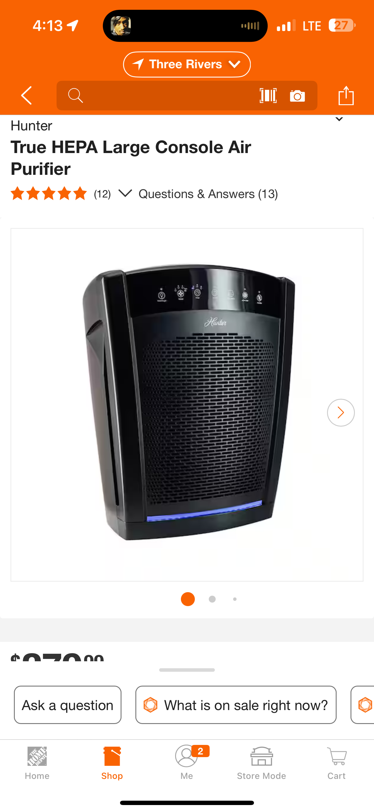 Hunter
True HEPA Large Console Air Purifier