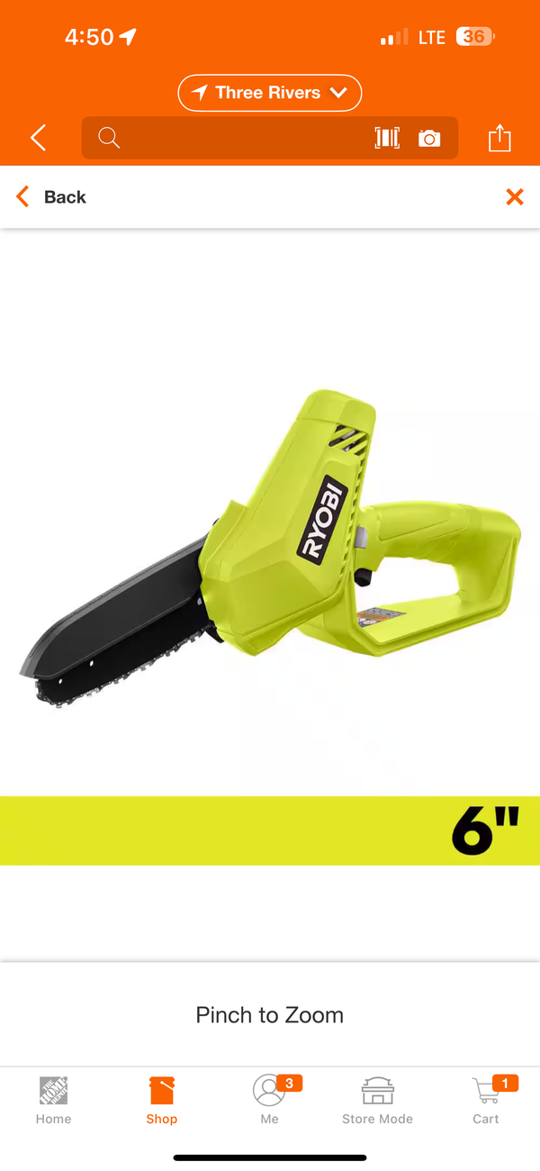RYOBI
12V 6 in. Cordless Battery Compact Pruning Mini Chainsaw