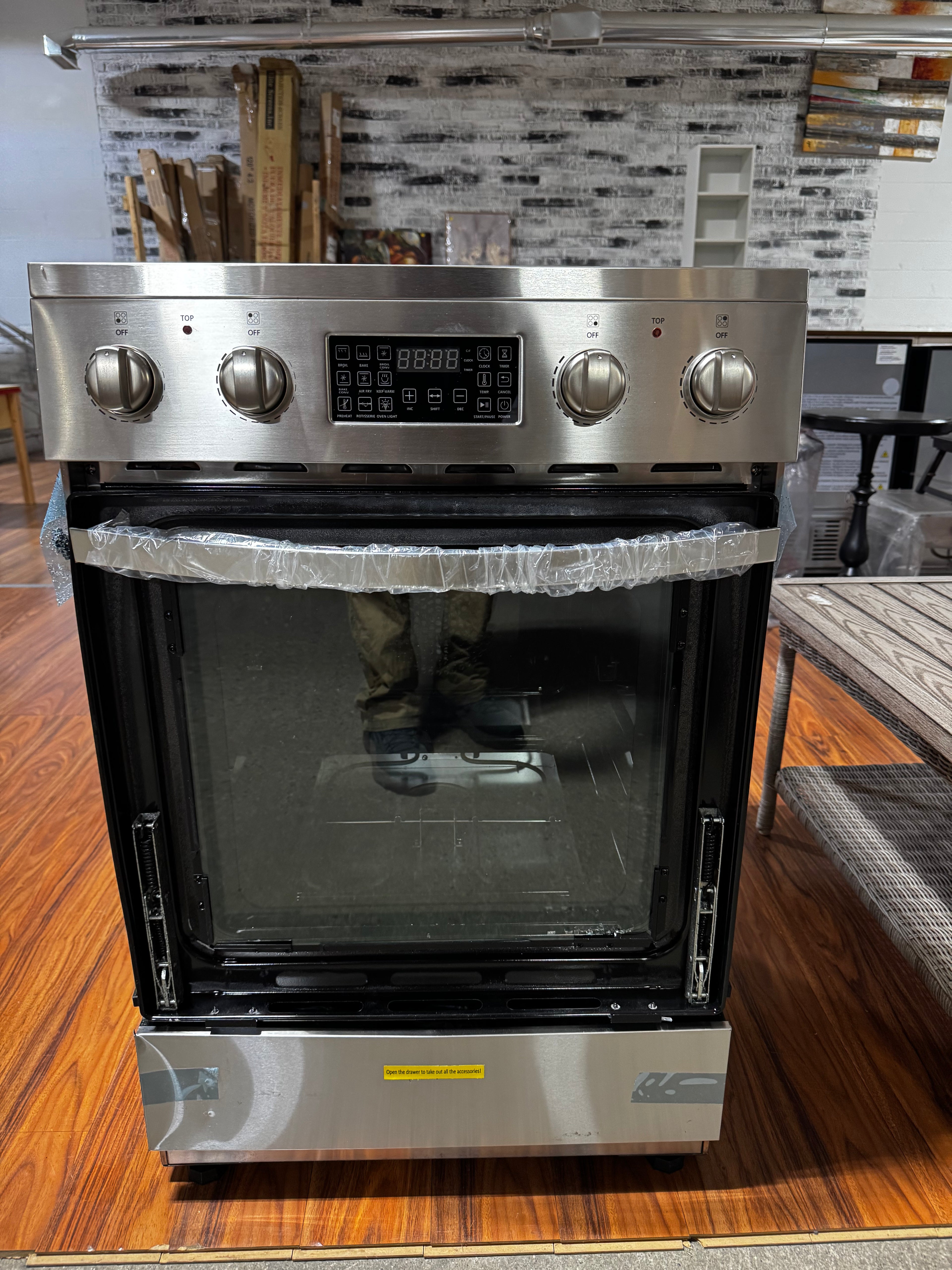 LANBO
24 in. 4 Burner Elements Freestanding Electric Range in Stainless Steel with Air Fry, Rotisserie and True Convection