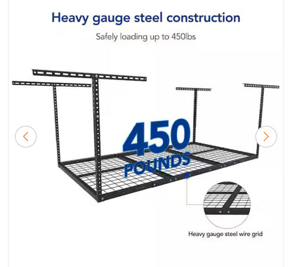 FLEXIMOUNTS Adjustable Height Overhead Ceiling Mount Garage Rack in Black (72 in. W x 36 in. D)