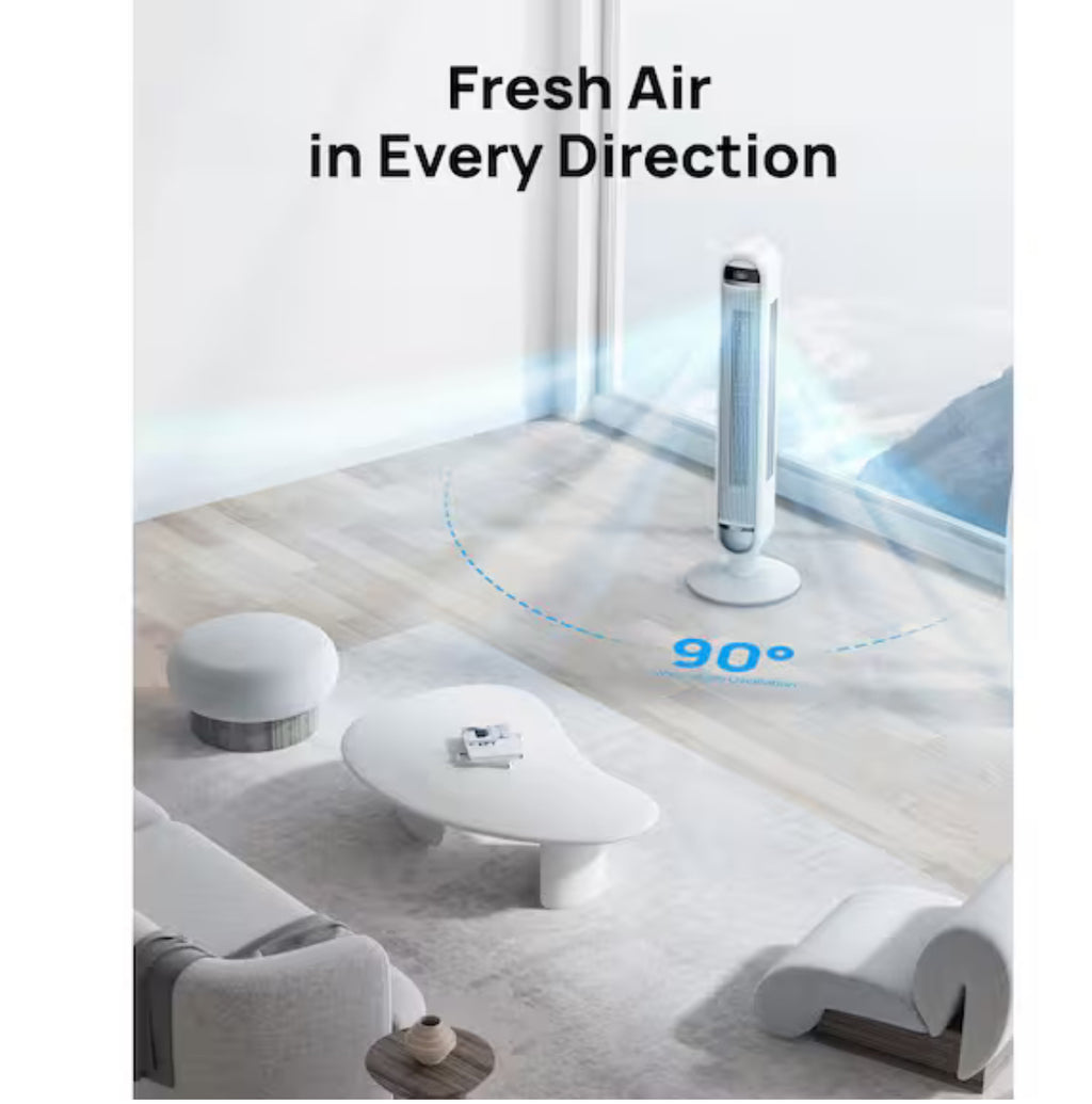DREO 42 in. Smart Tower Fan with Remote, 6-Speed, 12 H Timer and 90° Oscillation, Wi-Fi Voice Control in White