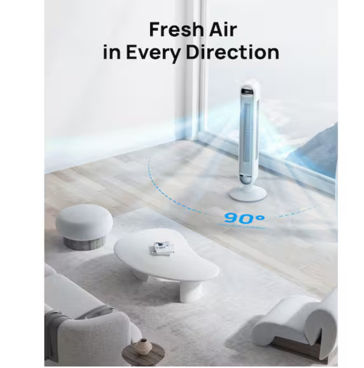 DREO 42 in. Smart Tower Fan with Remote, 6-Speed, 12 H Timer and 90° Oscillation, Wi-Fi Voice Control in White