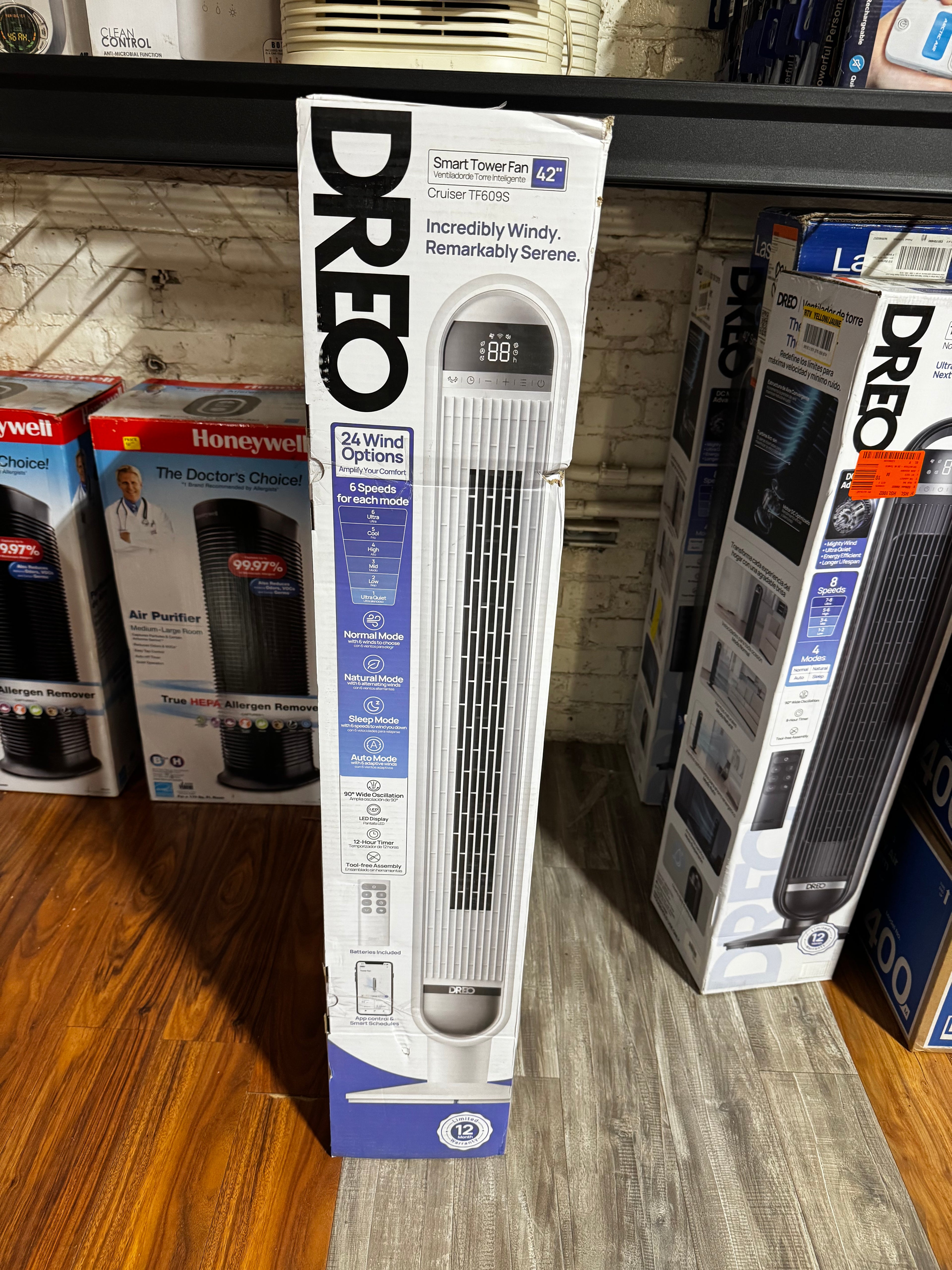 DREO 42 in. Smart Tower Fan with Remote, 6-Speed, 12 H Timer and 90° Oscillation, Wi-Fi Voice Control in White